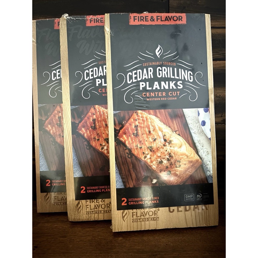 Wood Fire 3 Sets 2-Pack Cedar Grilling Planks for Salmon, Beef & More - USA-Made
